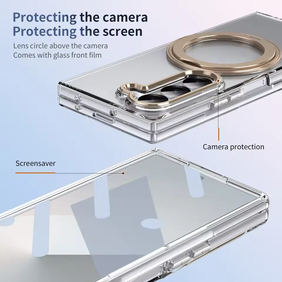 Samsung Z Fold 7 Transparent Case - 360° Bracket Kickstand & Magnetic Ring - Military Grade Drop Protection