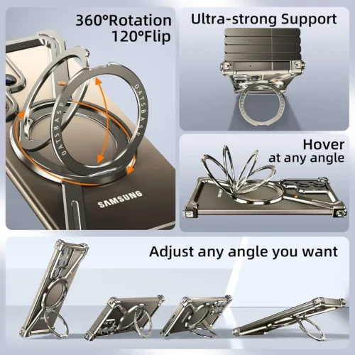 Samsung Galaxy S26 Ultra Case Cover Metal Bumper with 360° Rotating Magnetic Ring Kickstand Shockproof Aluminium