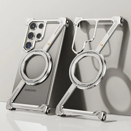 Samsung Galaxy S26 Ultra Case Cover Metal Bumper with 360° Rotating Magnetic Ring Kickstand Shockproof Aluminium