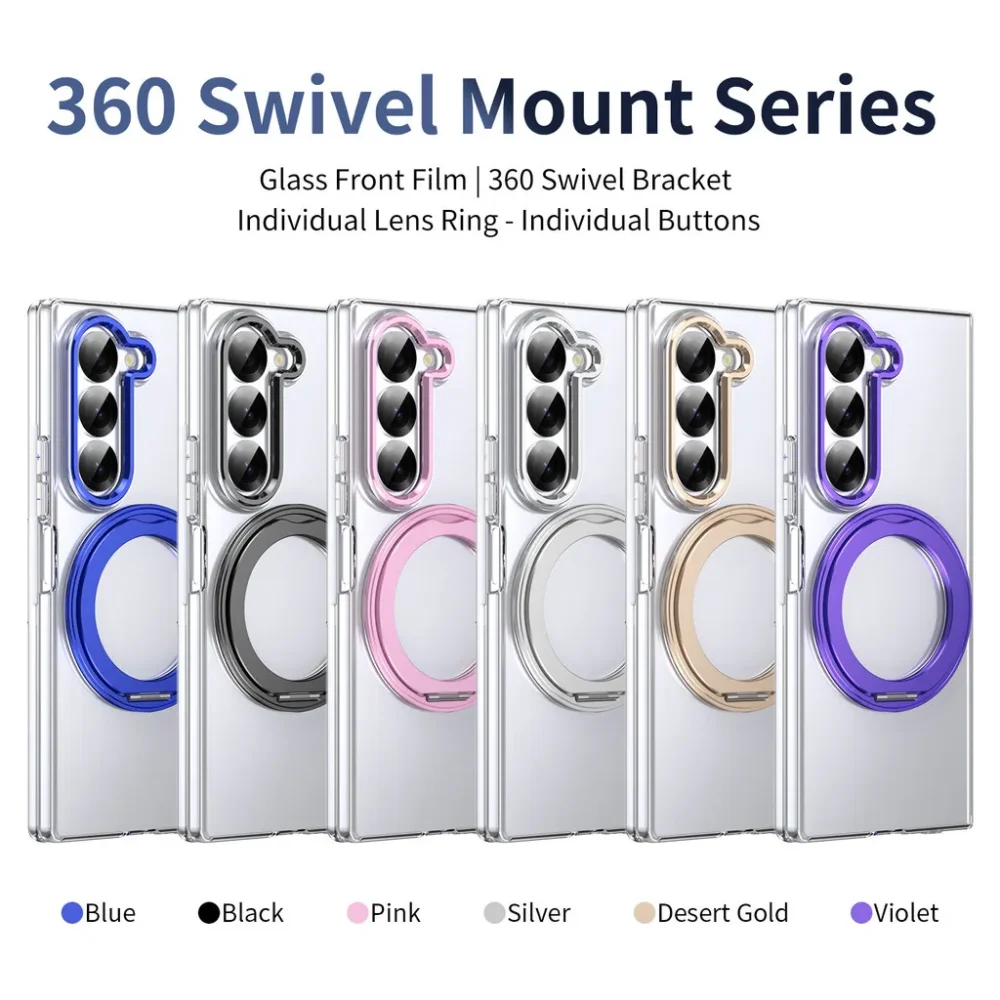 Samsung Z Fold 6 Transparent Case - 360° Bracket Kickstand & Magnetic Ring - Military Grade Drop Protection