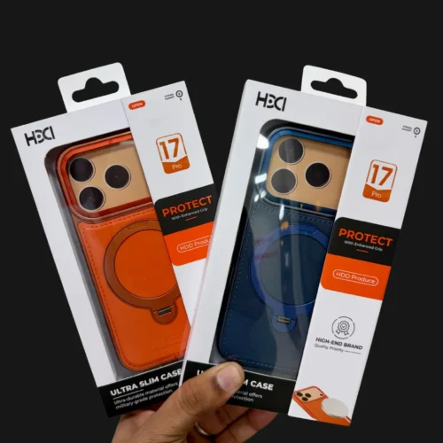 Luxury Leather MagSafe Case for iPhone 17 Pro & 17 Pro Max - Magnetic Ring Holder Kickstand Shockproof Cover - Orange