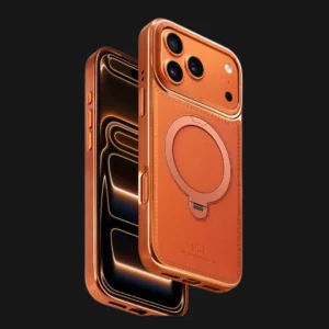Luxury Leather MagSafe Case for iPhone 17 Pro & 17 Pro Max - Magnetic Ring Holder Kickstand Shockproof Cover - Orange Luxury Leather MagSafe Case for iPhone 17 Pro & 17 Pro Max - Magnetic Ring Holder Kickstand Shockproof Cover - Orange