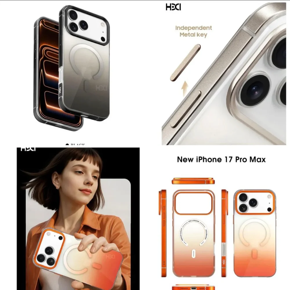 HDD iPhone 17 Pro Series Transparent Gradient Magsafe Case Cover with Metal Bumper Protection