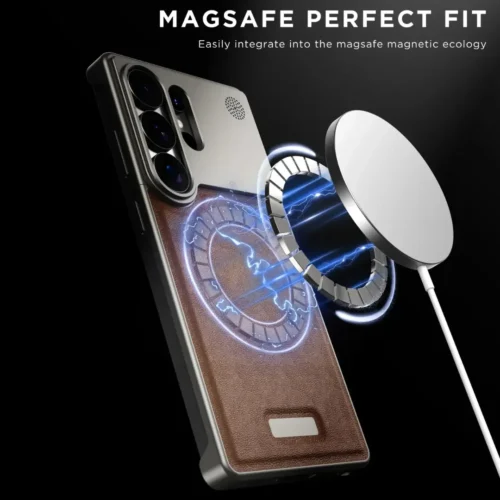 S26 Ultra Aero Flex Metallic Leather Case - Premium Aluminum Frame