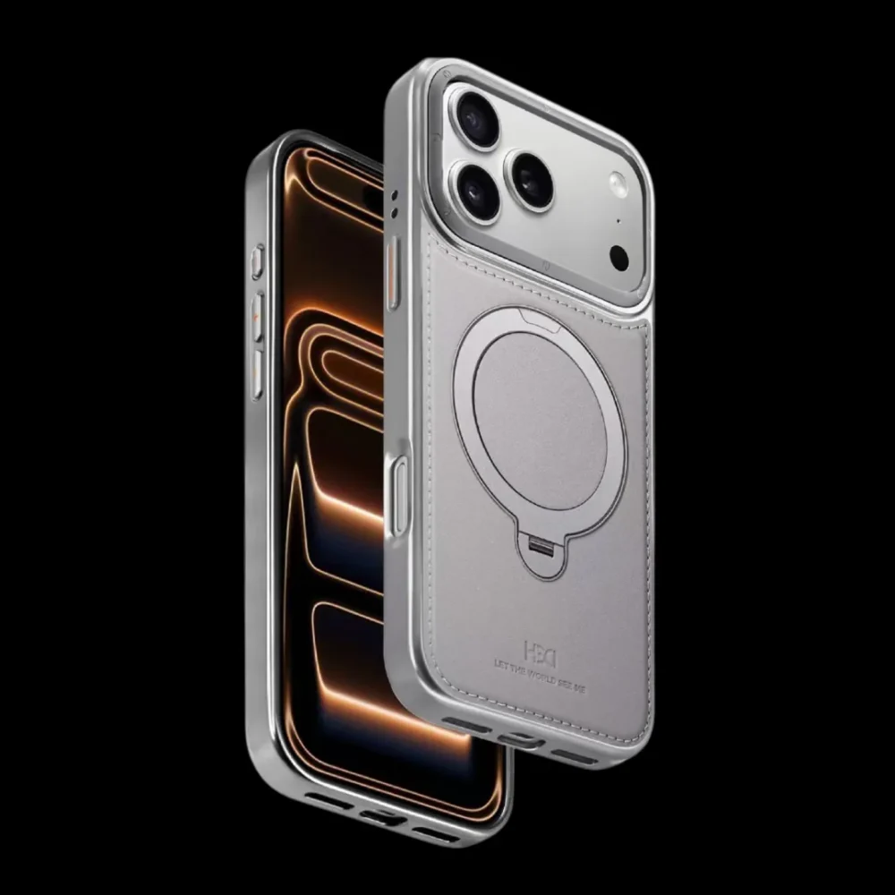 Luxury Leather MagSafe Case for iPhone 17 Pro & 17 Pro Max - Magnetic Ring Holder Kickstand Shockproof Cover - Orange