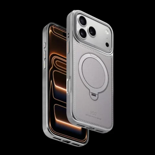 Luxury Leather MagSafe Case for iPhone 17 Pro & 17 Pro Max - Magnetic Ring Holder Kickstand Shockproof Cover - Orange