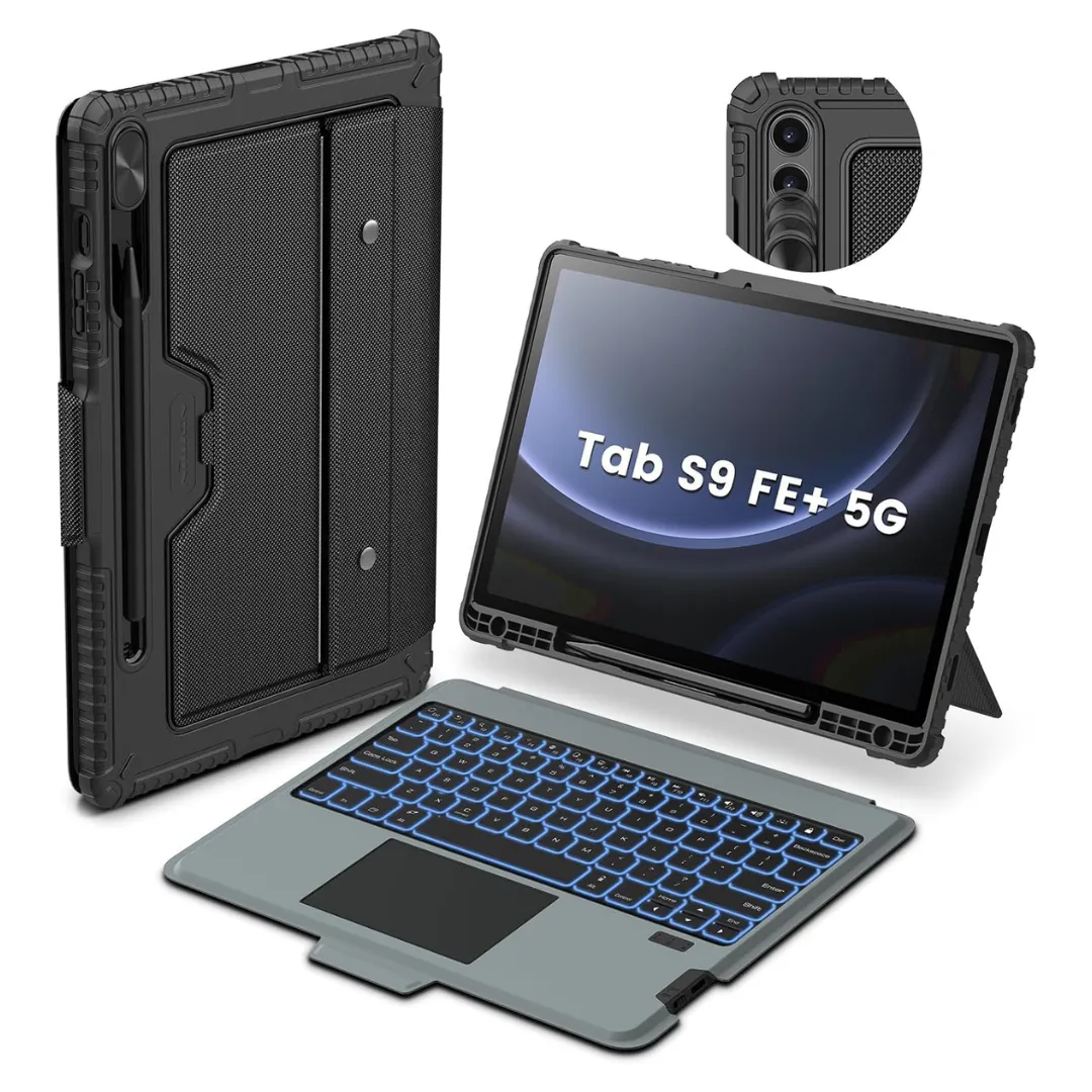 Nillkin Samsung Galaxy Tab S9 FE+ 12.4" Backlit Keyboard Case Magnetic Detachable Trackpad Kickstand Black