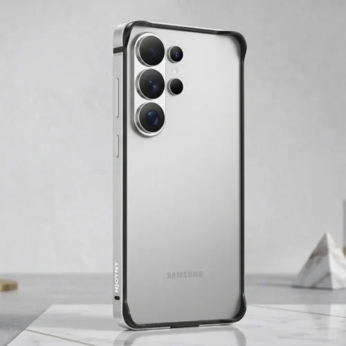 NJOYNY Border Series Frameless Metal Bumper Case for Samsung Galaxy S26 Ultra - Slim Shockproof Aluminum Frame