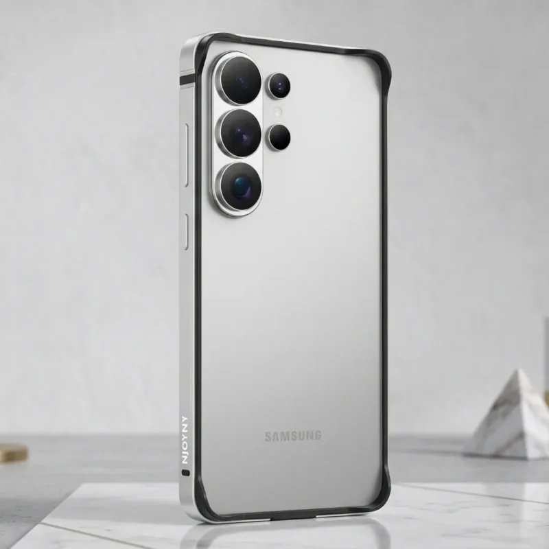 NJOYNY Border Series Frameless Metal Bumper Case for Samsung Galaxy S26 Ultra - Slim Shockproof Aluminum Frame