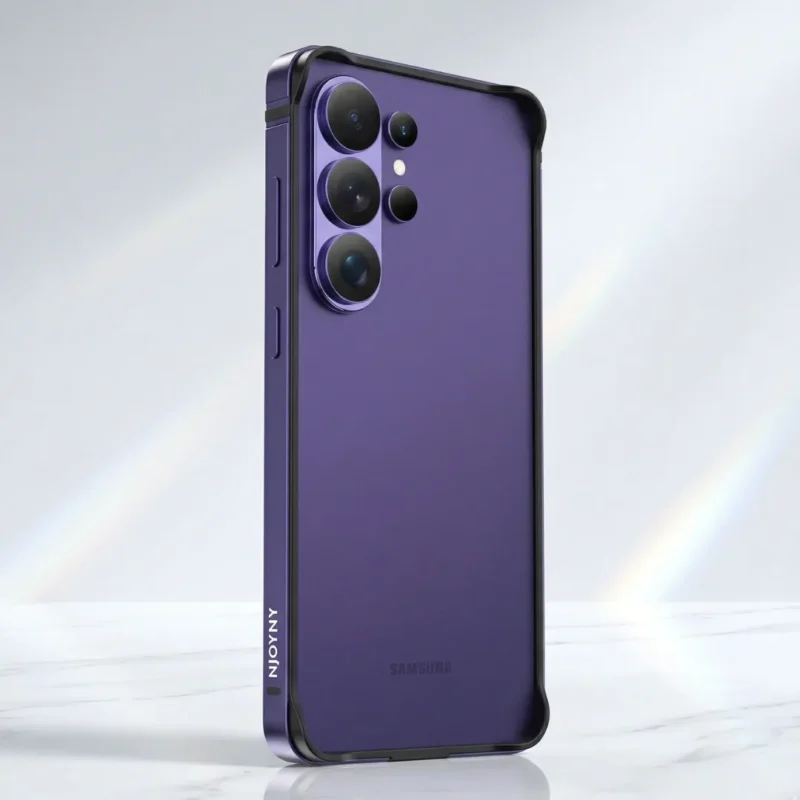 NJOYNY Border Series Frameless Metal Bumper Case for Samsung Galaxy S26 Ultra - Slim Shockproof Aluminum Frame