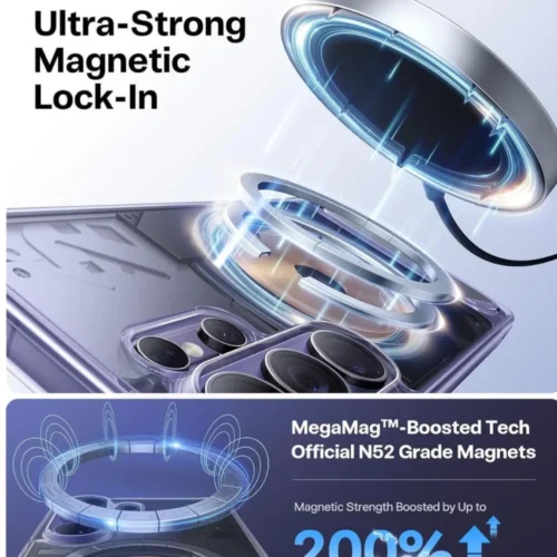 Galaxy S26 Ultra Case Clear Magnetic Case with Kick-Stand Compatible with Magnetic Charging Transparent PC + TPU