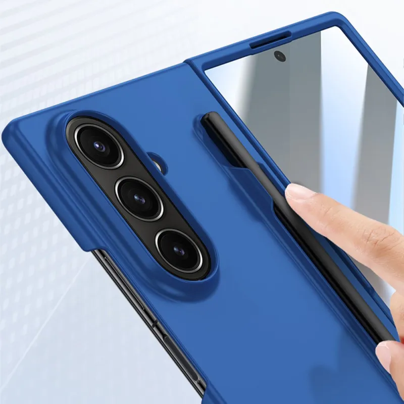 Samsung Galaxy Z Fold 7 Tempered Glass Case with Stylus Pen Holder, Slim Fit Hinge Cover & Camera Protector, Durable Hard Plastic, Blue Samsung Galaxy Z Fold 7 Tempered Glass Case with Stylus Pen Holder, Slim Fit Hinge Cover & Camera Protector, Durable Hard Plastic, Blue