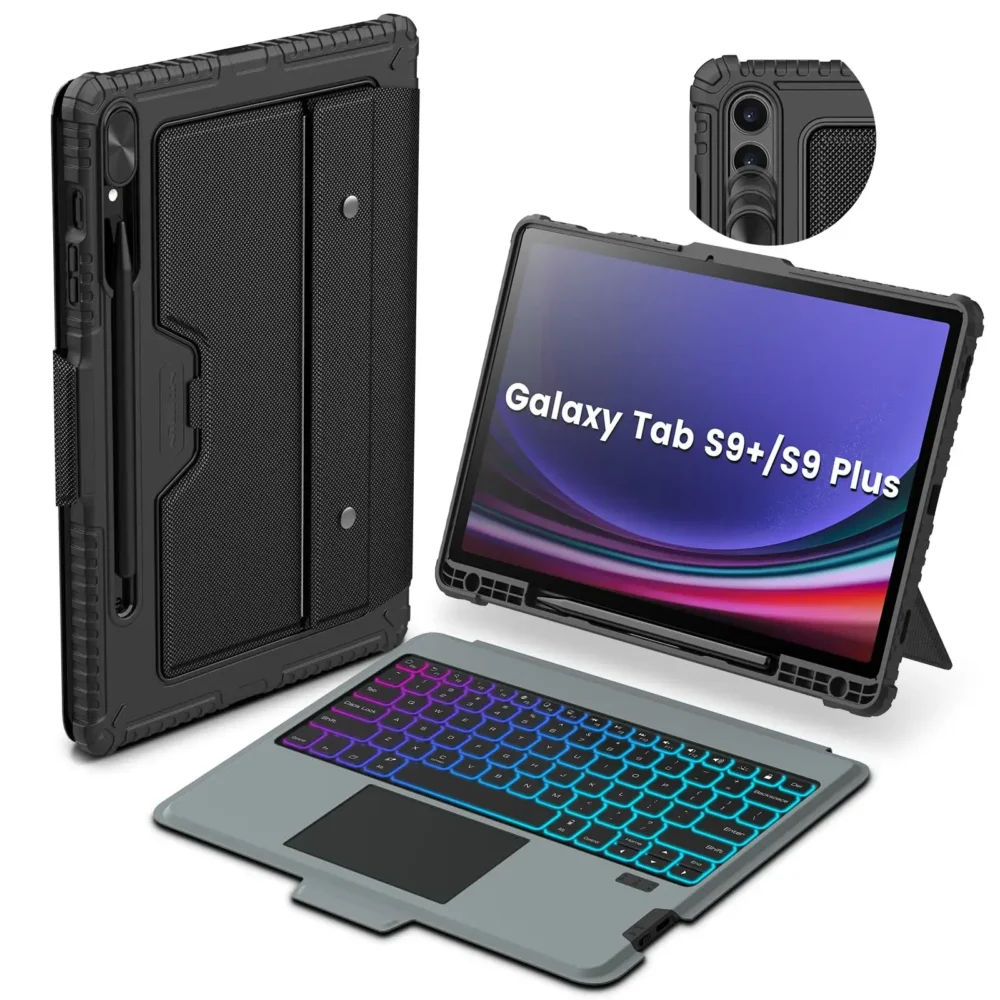 Nillkin Samsung Galaxy Tab S9+ Plus Keyboard Case, Detachable Magnetic Cover with 7-Color Backlit, Trackpad, Kickstand & S Pen Holder, Durable TPU & PC, Black