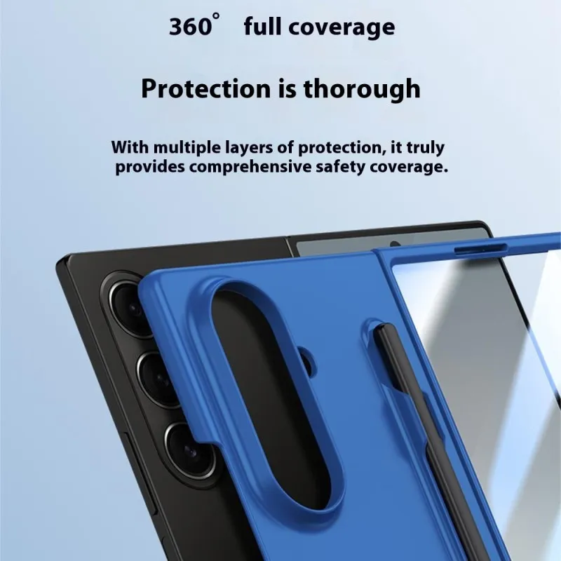 Samsung Galaxy Z Fold 7 Tempered Glass Case with Stylus Pen Holder, Slim Fit Hinge Cover & Camera Protector, Durable Hard Plastic, Blue Samsung Galaxy Z Fold 7 Tempered Glass Case with Stylus Pen Holder, Slim Fit Hinge Cover & Camera Protector, Durable Hard Plastic, Blue