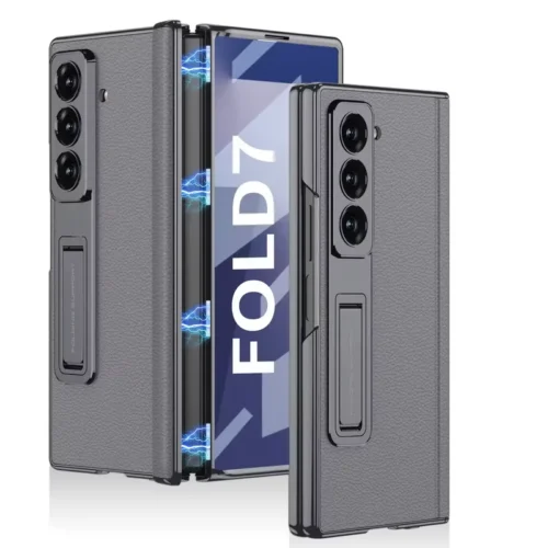 Feature,Product Specification & Benefit Product Title,Samsung Galaxy Z Fold 7 GKK Magnetic Leather Case with Hinge Protection Brand,GKK Compatible Model(s),Samsung Galaxy Z Fold 7 Available Colors,"Navy Blue, Forest Green, Classic Black, Coffee Brown" Material,High-grade plain leather combined with rigid polycarbonate Protection Type,Full-body impact resistance with 360-degree hinge coverage Special Features,Magnetic hinge closure and integrated folding kickstand Design & Build Quality,Precision-engineered luxury folding design with metallic accents Grip & Texture,Soft-touch plain leather finish provides anti-slip handling Camera / Screen Protection,Raised lens frames and built-in front tempered glass shield Wireless Charging,Ultra-slim back panel supports Qi wireless charging standard Weight / Thickness,Lightweight profile designed to minimize bulk while folded Package Contents,One GKK leather folding case with integrated screen protector