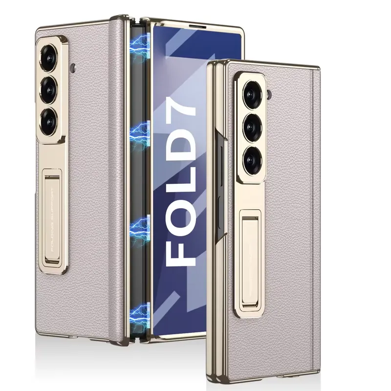 Feature,Product Specification & Benefit Product Title,Samsung Galaxy Z Fold 7 GKK Magnetic Leather Case with Hinge Protection Brand,GKK Compatible Model(s),Samsung Galaxy Z Fold 7 Available Colors,"Navy Blue, Forest Green, Classic Black, Coffee Brown" Material,High-grade plain leather combined with rigid polycarbonate Protection Type,Full-body impact resistance with 360-degree hinge coverage Special Features,Magnetic hinge closure and integrated folding kickstand Design & Build Quality,Precision-engineered luxury folding design with metallic accents Grip & Texture,Soft-touch plain leather finish provides anti-slip handling Camera / Screen Protection,Raised lens frames and built-in front tempered glass shield Wireless Charging,Ultra-slim back panel supports Qi wireless charging standard Weight / Thickness,Lightweight profile designed to minimize bulk while folded Package Contents,One GKK leather folding case with integrated screen protector