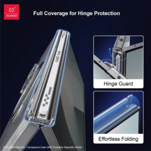 Samsung Galaxy Z Fold7 Ultra Thin Transparent Case with Magnetic Holder | Rotatable Ring Stand Shockproof Clear Cover | Xundd
