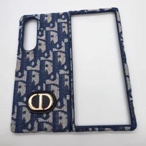 Samsung Galaxy Z Fold 7 Case Luxury Designer Brand Embroidery CD Pattern Leather Cover