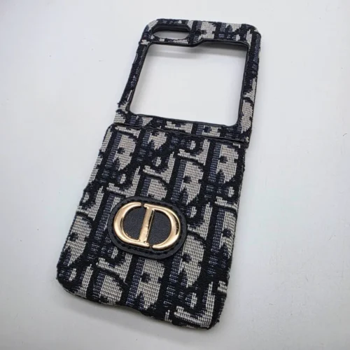 Samsung Galaxy Z Flip 6 CD Pattern Leather Case | Luxury Designer Brand Embroidery Cover