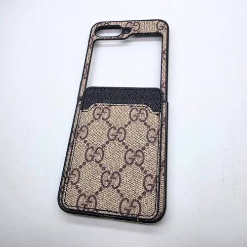 Samsung Galaxy Z Flip 6 Designer Brand GG Pattern Leather Case with Wallet Card Holder