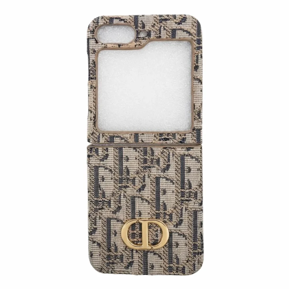 Samsung Galaxy Z Flip 6 CD Pattern Leather Case | Luxury Designer Brand Embroidery Cover