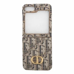 Samsung Galaxy Z Flip 6 CD Pattern Leather Case | Luxury Designer Brand Embroidery Cover