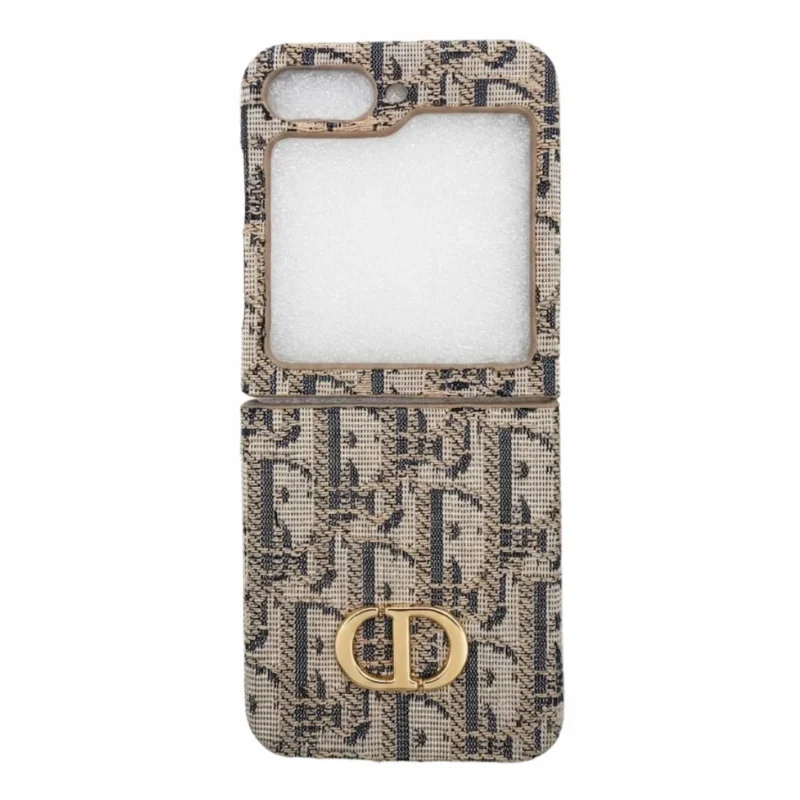 Samsung Galaxy Z Flip 6 CD Pattern Leather Case | Luxury Designer Brand Embroidery Cover
