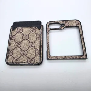 Samsung Galaxy Z Flip 6 Designer Brand GG Pattern Leather Case with Wallet Card Holder