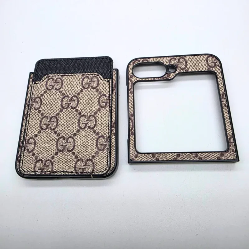 Samsung Galaxy Z Flip 6 Designer Brand GG Pattern Leather Case with Wallet Card Holder
