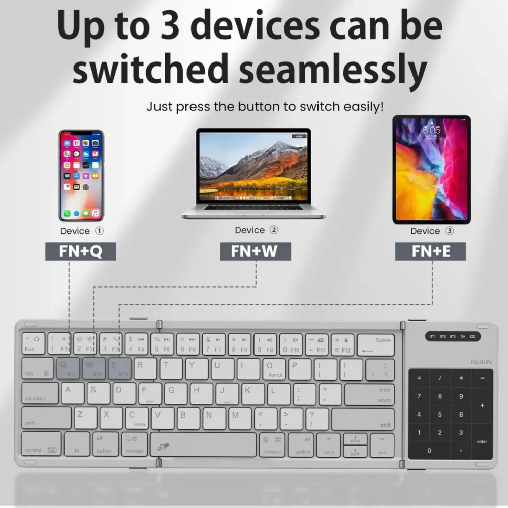 Nillkin Foldable Bluetooth Keyboard with Touchpad – Wireless Portable Travel Keyboard for iPad, Tablet, Laptop & Mobile, Rechargeable Compact Office Keyboard
