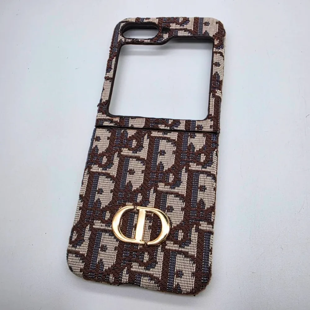 Samsung Galaxy Z Flip 6 CD Pattern Leather Case | Luxury Designer Brand Embroidery Cover