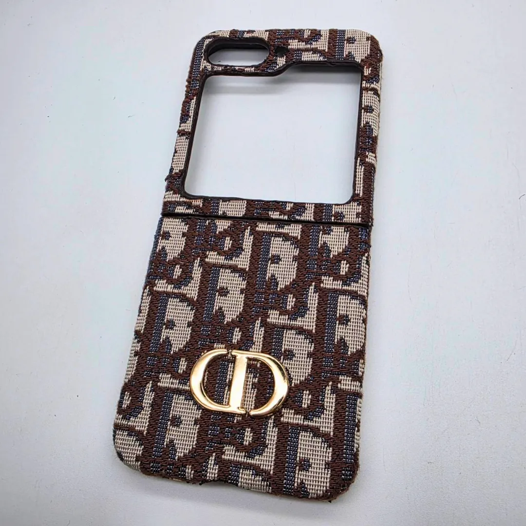 Samsung Galaxy Z Flip 6 CD Pattern Leather Case | Luxury Designer Brand Embroidery Cover