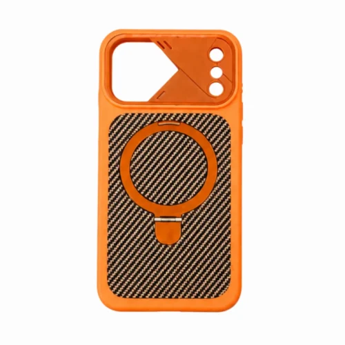 iPhone 17 Pro Carbon Fiber Texture Magsafe Case with Metal Stand & Camera Protection