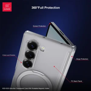 Samsung Galaxy Z Fold7 Ultra Thin Transparent Case with Magnetic Holder | Rotatable Ring Stand Shockproof Clear Cover | Xundd