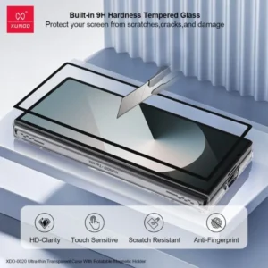 Samsung Galaxy Z Fold7 Ultra Thin Transparent Case with Magnetic Holder | Rotatable Ring Stand Shockproof Clear Cover | Xundd