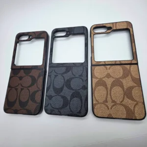 Samsung Galaxy Z Flip 6 CC Pattern PU Leather Case | Luxury Designer Brand Premium Back Cover