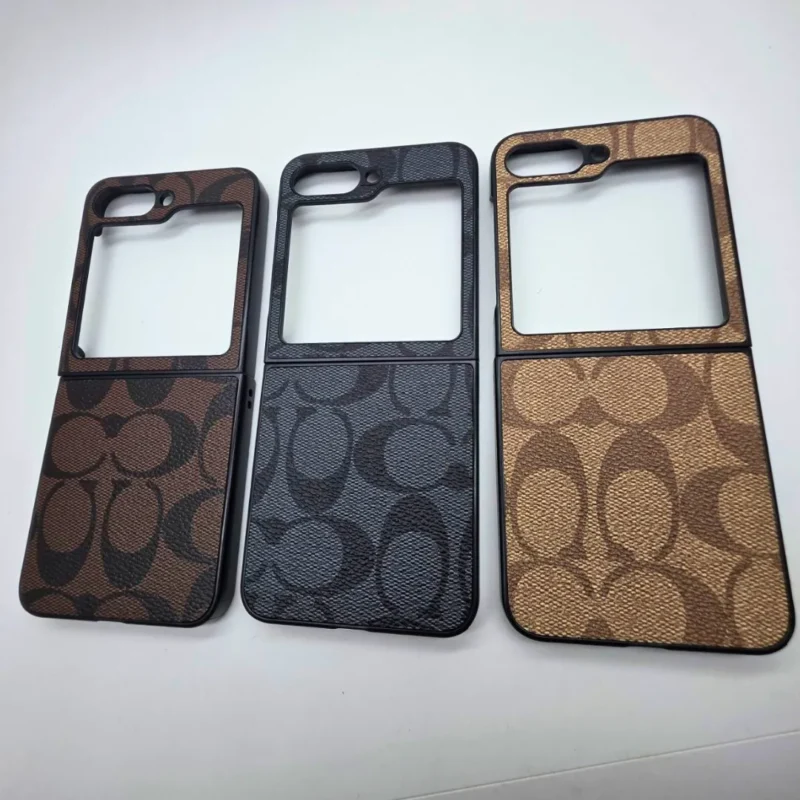 Samsung Galaxy Z Flip 6 CC Pattern PU Leather Case | Luxury Designer Brand Premium Back Cover