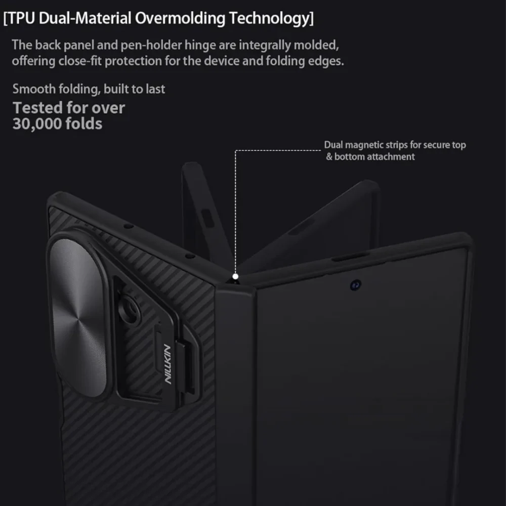 Nillkin CamShield Pro Case for Samsung Galaxy Z Fold 7 - Camera Lens Protection, Built-in Stand Holder, Flip Cover, Shockproof TPU + PC, Black