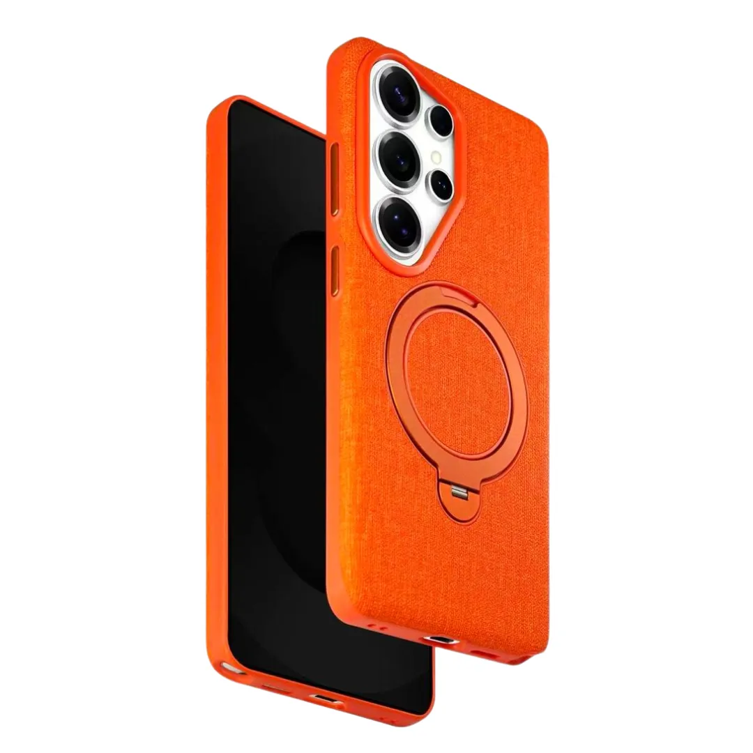 Samsung Galaxy S26 Ultra MagSafe Fabric Case Cover with 360° Rotating Ring Kickstand | Slim Shockproof Protective Back Cover