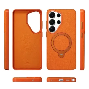 Samsung Galaxy S26 Ultra MagSafe Fabric Case Cover with 360° Rotating Ring Kickstand | Slim Shockproof Protective Back Cover