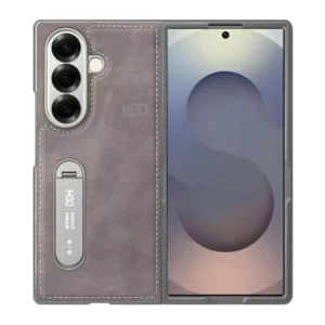 Samsung Galaxy Z Fold 7 Vegan Leather Case Cover with Rotating Metal Kickstand Premium Protective Back Cover
