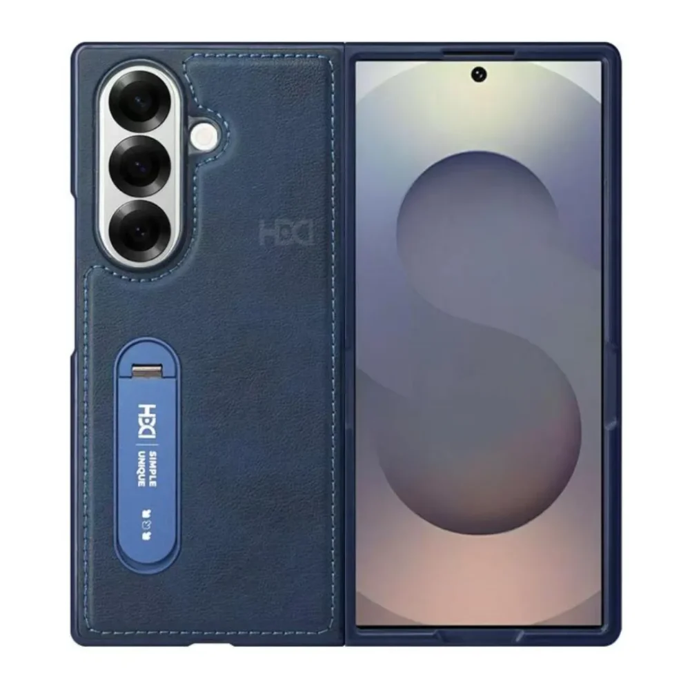 Samsung Galaxy Z Fold 7 Vegan Leather Case Cover with Rotating Metal Kickstand Premium Protective Back Cover