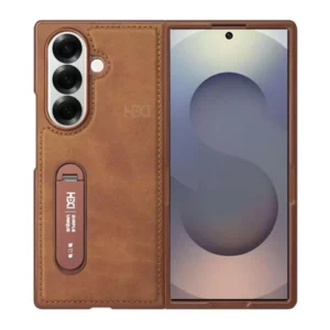 Samsung Galaxy Z Fold 7 Vegan Leather Case Cover with Rotating Metal Kickstand Premium Protective Back Cover