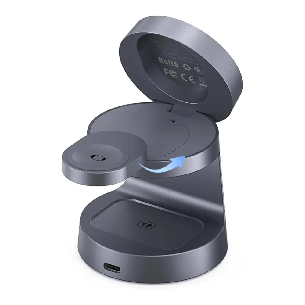 XUNDD 3-in-1 Magnetic Wireless Charging Stand 25W | Qi2.2 MagSafe Fast Charger for iPhone, Apple Watch & AirPods Pro - Gunmetal Grey