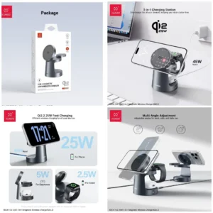 XUNDD 3-in-1 Magnetic Wireless Charging Stand 25W | Qi2.2 MagSafe Fast Charger for iPhone, Apple Watch & AirPods Pro - Gunmetal Grey