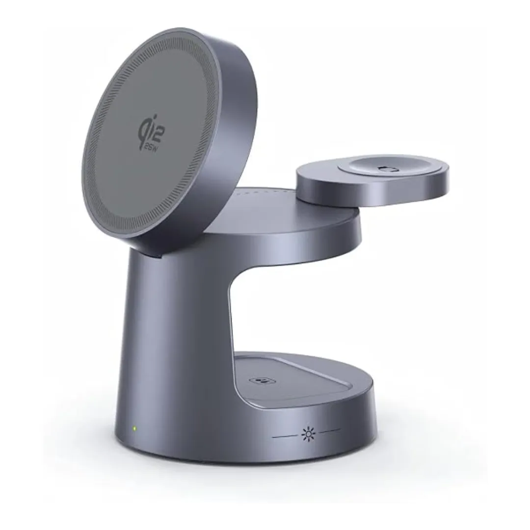 XUNDD 3-in-1 Magnetic Wireless Charging Stand 25W | Qi2.2 MagSafe Fast Charger for iPhone, Apple Watch & AirPods Pro - Gunmetal Grey