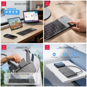 XUNDD Foldable Wireless Bluetooth Keyboard with Touchpad | Multiple Device Connection
