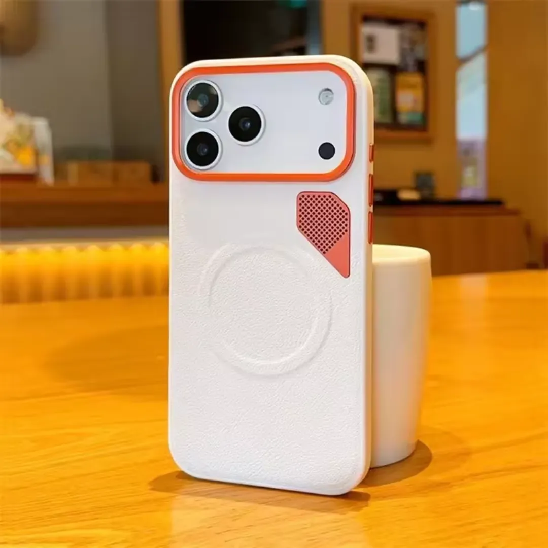 iPhone 17 Series Heat Dissipation PU Leather Magnetic Case, MagSafe Compatible Protective Cover with Cooling Vent Design