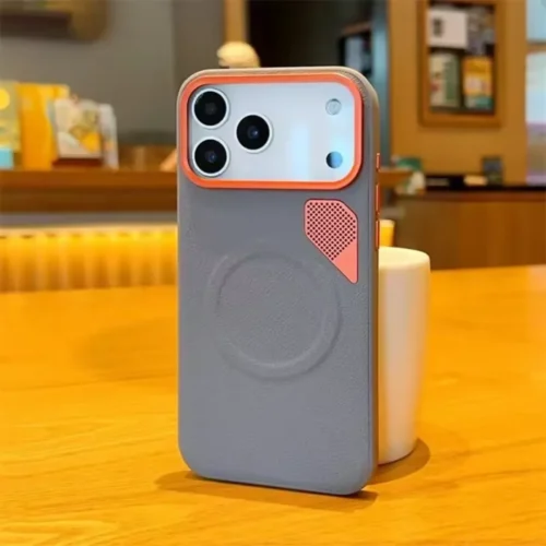 iPhone 17 Series Heat Dissipation PU Leather Magnetic Case, MagSafe Compatible Protective Cover with Cooling Vent Design