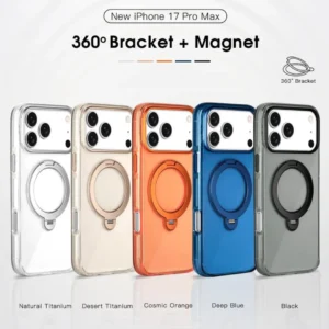 iPhone 17 Pro Max MagSafe Case Cover with 360° Rotating Ring Kickstand | Transparent Shockproof Protective Back Cover